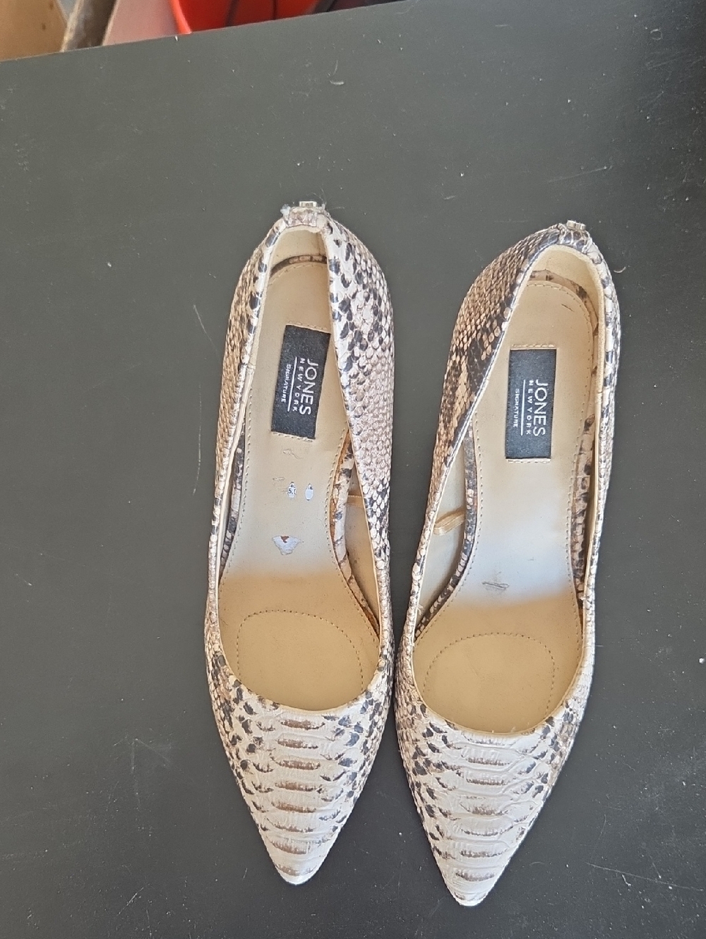 Jones New York Beige Snake-Print Pointed Toe Flats